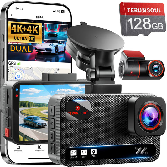 TERUNSOUL D016 Dash Cam 4K+4K 2-Channel Front and Rear