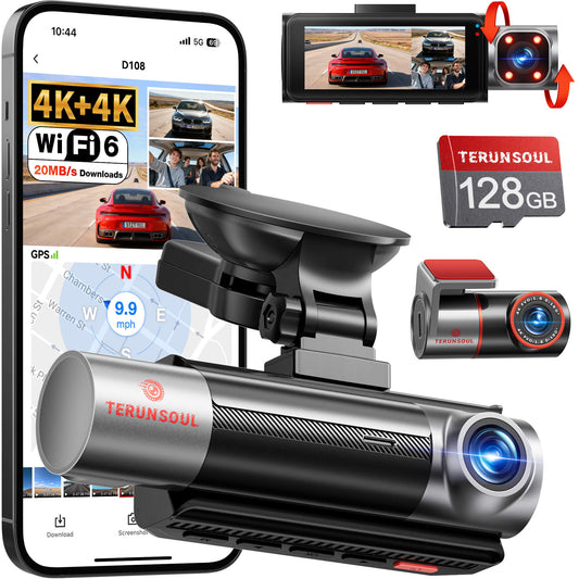 TERUNSOUL D018 Dash Cam 4K+4K+1080P 3-Channel Front Rear Cabin