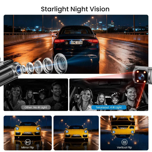 TERUNSOUL D018 Dash Cam 4K+4K+1080P 3-Channel Front Rear Cabin