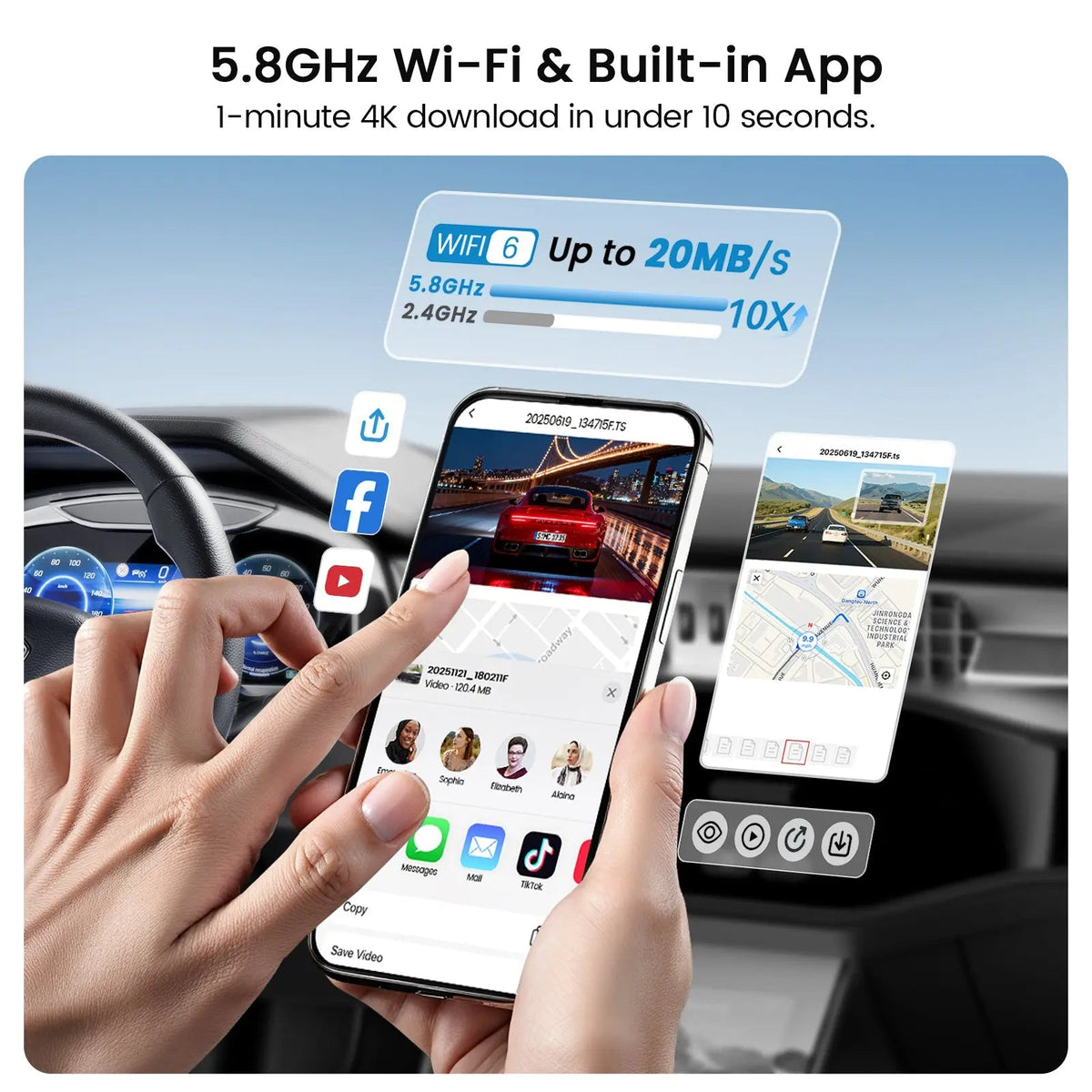TERUNSOUL D018 Dash Cam 4K+4K+1080P 3-Channel Front Rear Cabin